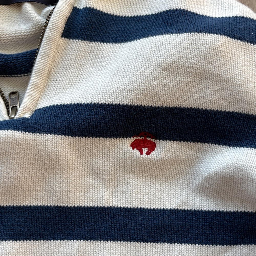 Brooks Brothers Navy and White Striped Extra Fine Merino Sweater - Picture 3 of 4